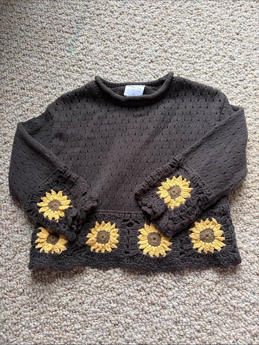 Black Kids Sweater with Yellow Sunflower Accents